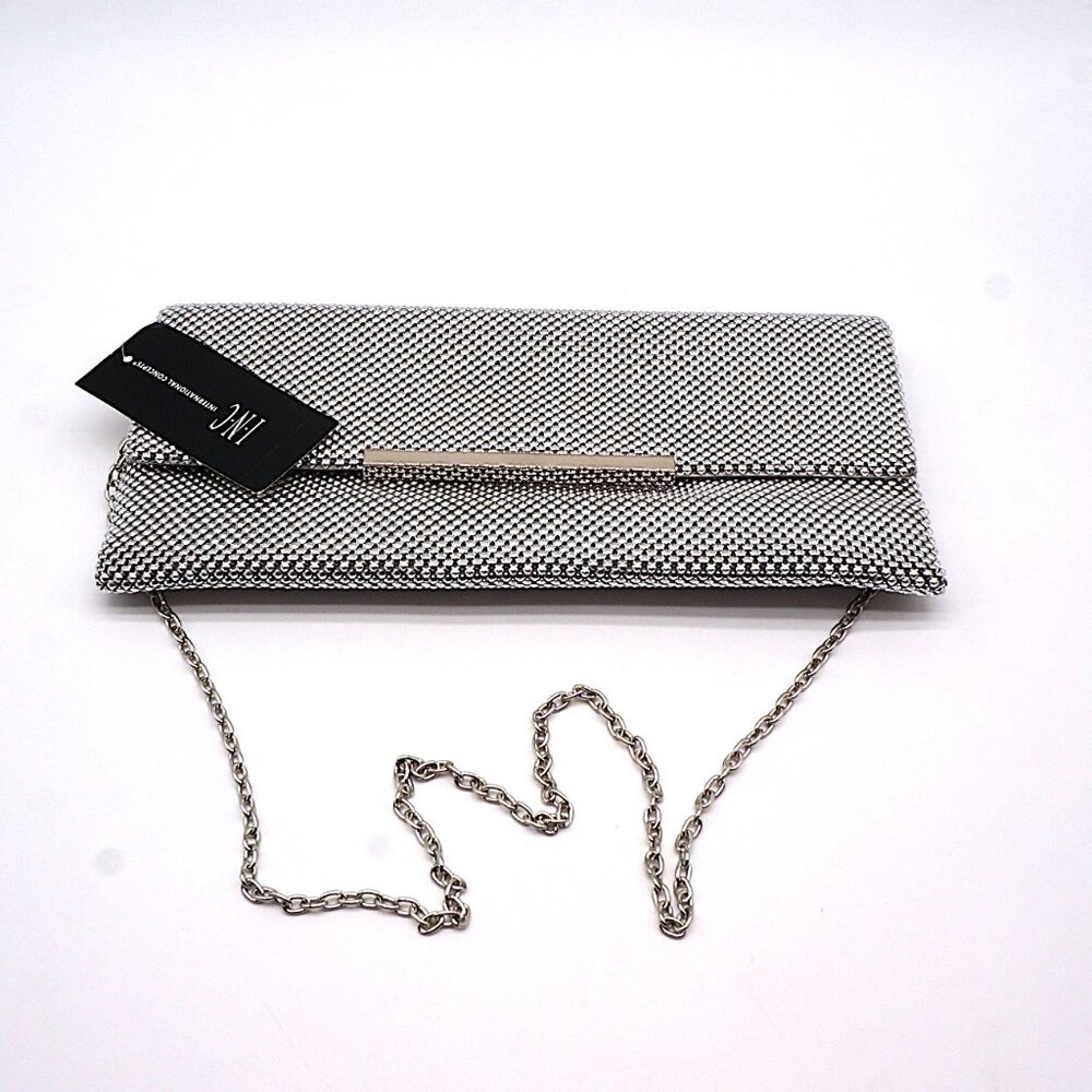 INC International Concepts HETHER Silver Shiny Mesh Clutch NEW - Picture 1 of 5
